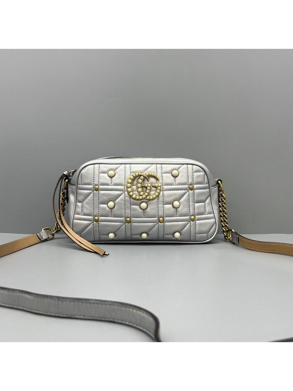 Gucci Marmont Pearl Camera Bag Silver #318230G67B